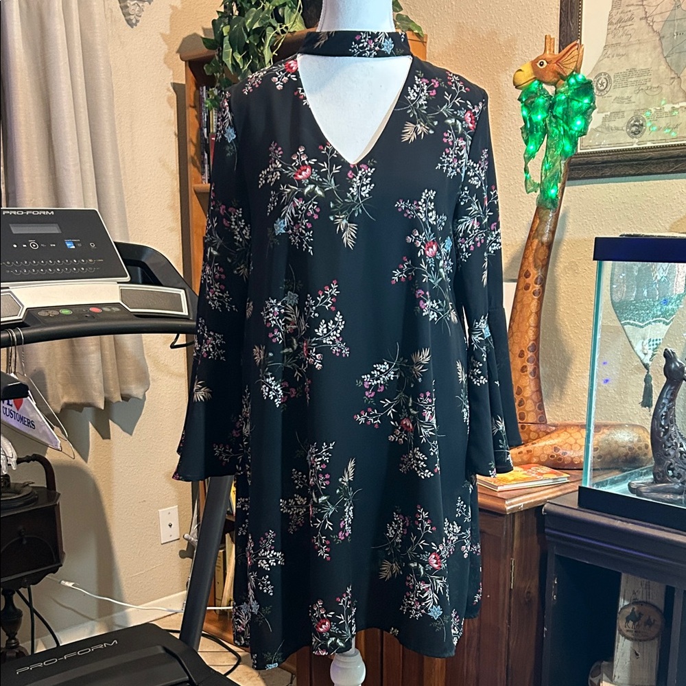 Miami Black Floral Long Sleeve Dress